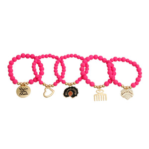 Matte Fuchsia Black Girl Magic Charm Bracelets