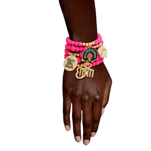 Open image in slideshow, Matte Fuchsia Black Girl Magic Charm Bracelets
