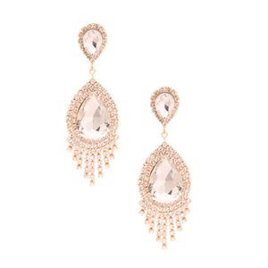 Clear Teardrop Fringe Earrings