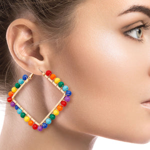 Open image in slideshow, Square Rainbow Bead Earrings
