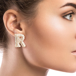 Open image in slideshow, R Initial Rhinestone Studs
